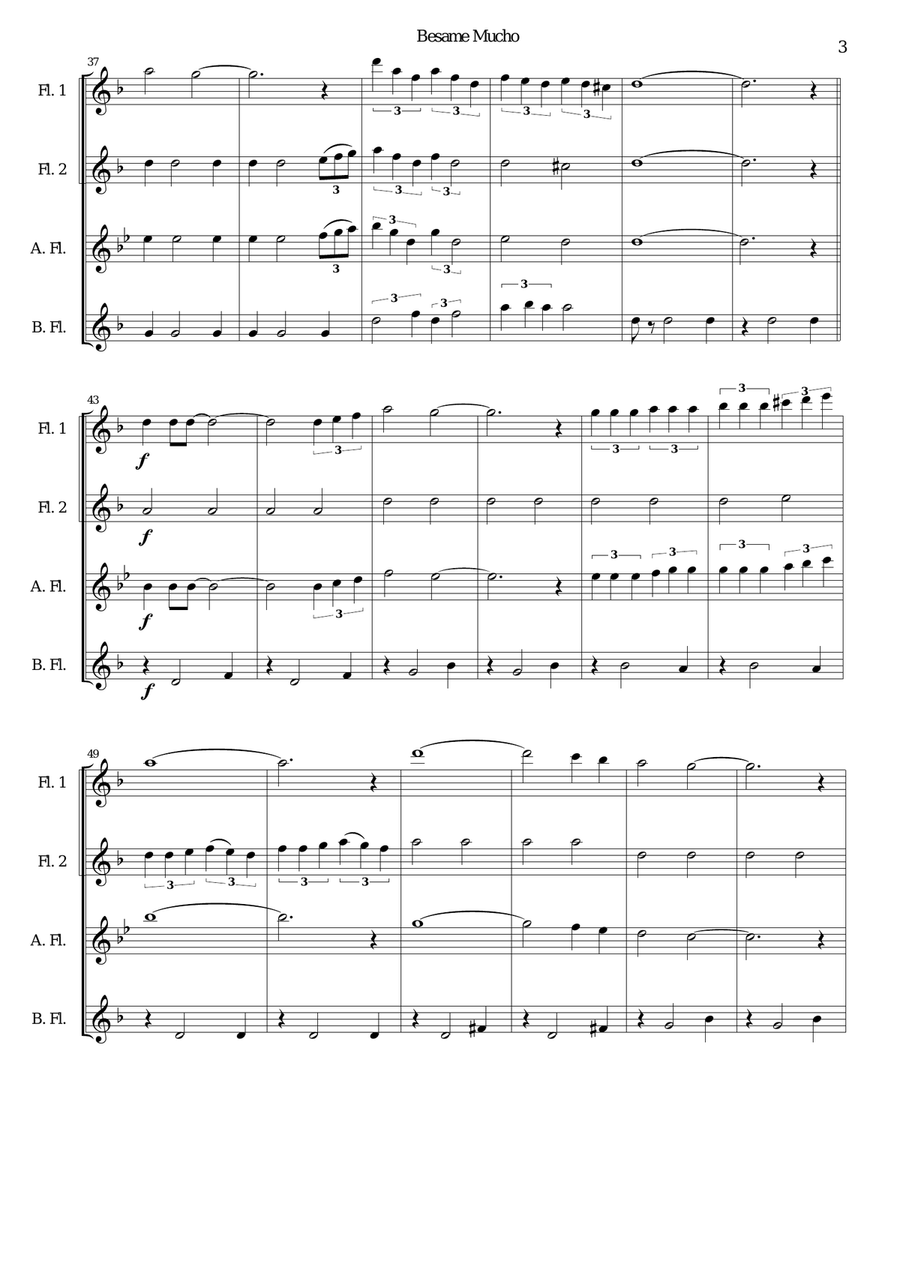 Besame Mucho (Kiss Me Much) Flute Quartet scores gallery preview page 3