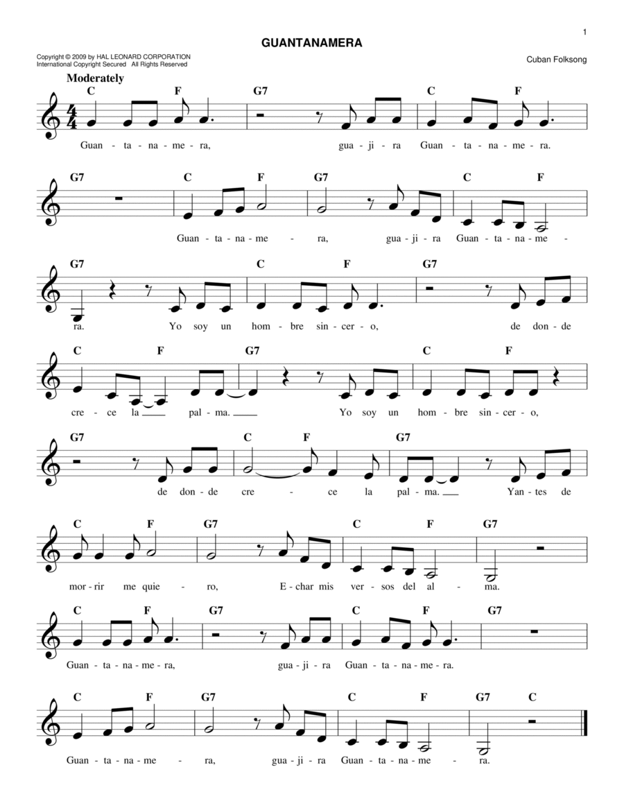 Guantanamera Guantanamera Piano scores gallery preview page 1