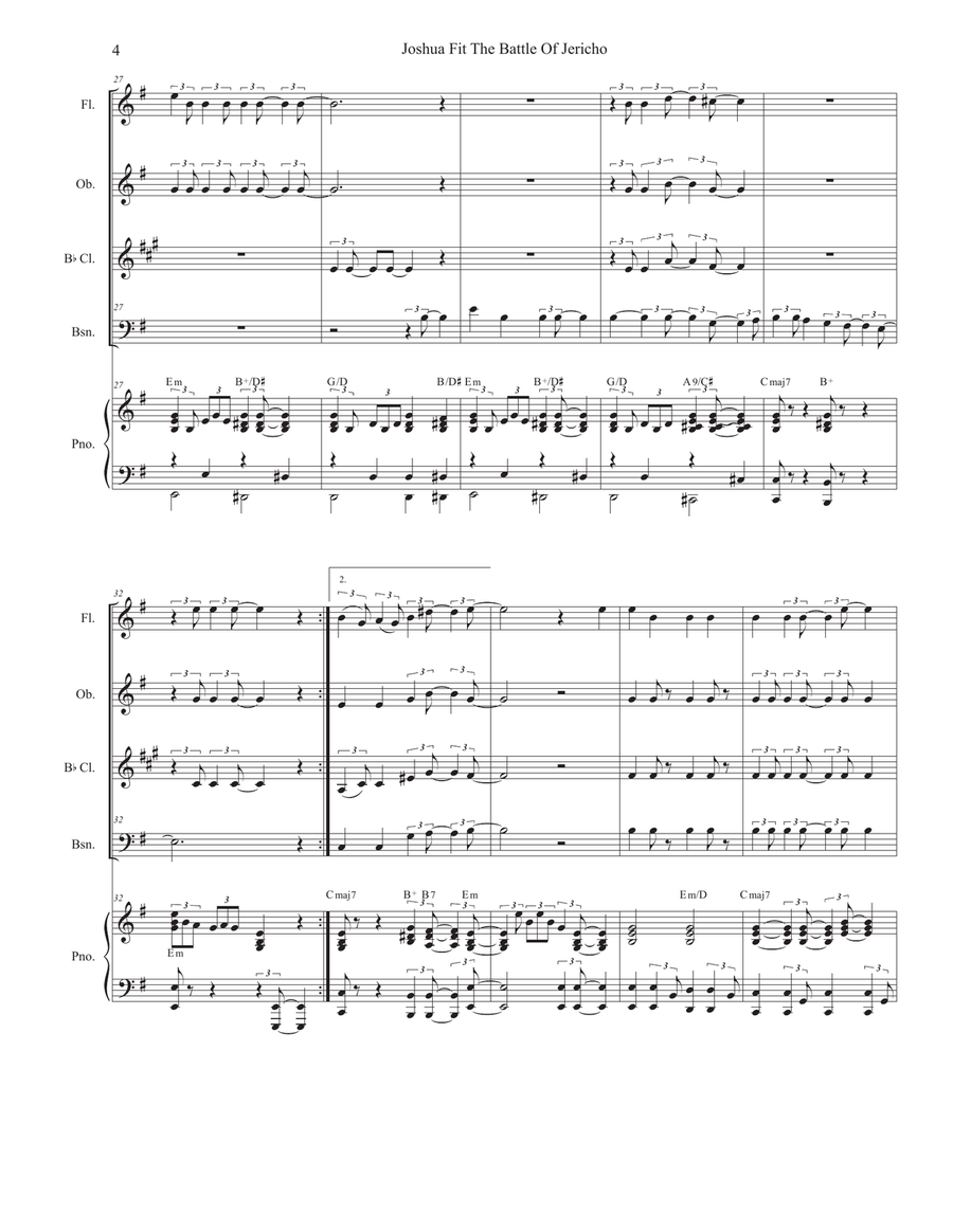 Joshua Fit The Battle of Jericho (Woodwind Quartet and Piano) by Mahalia Jackson Woodwind Quartet - Digital Sheet Music page 4
