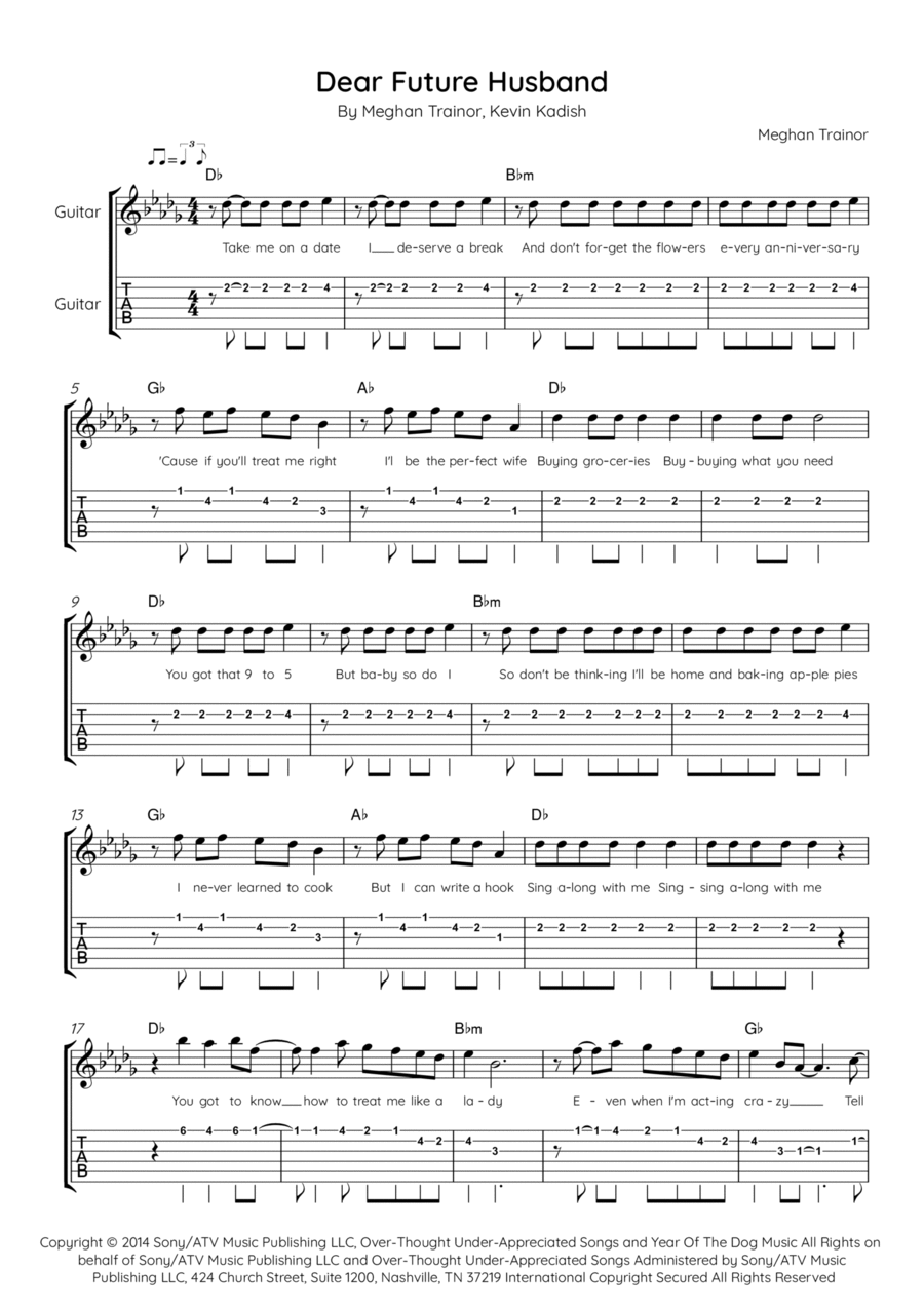 Dear Future Husband Electric Guitar scores gallery preview page 1