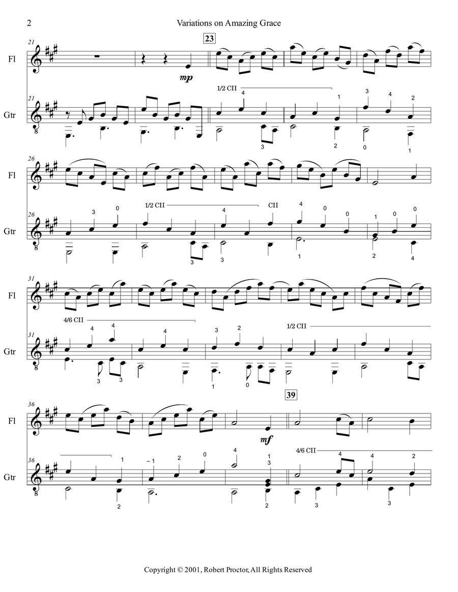 Variations on Amazing Grace for Flute and Guitar Small Ensemble scores gallery preview page 2