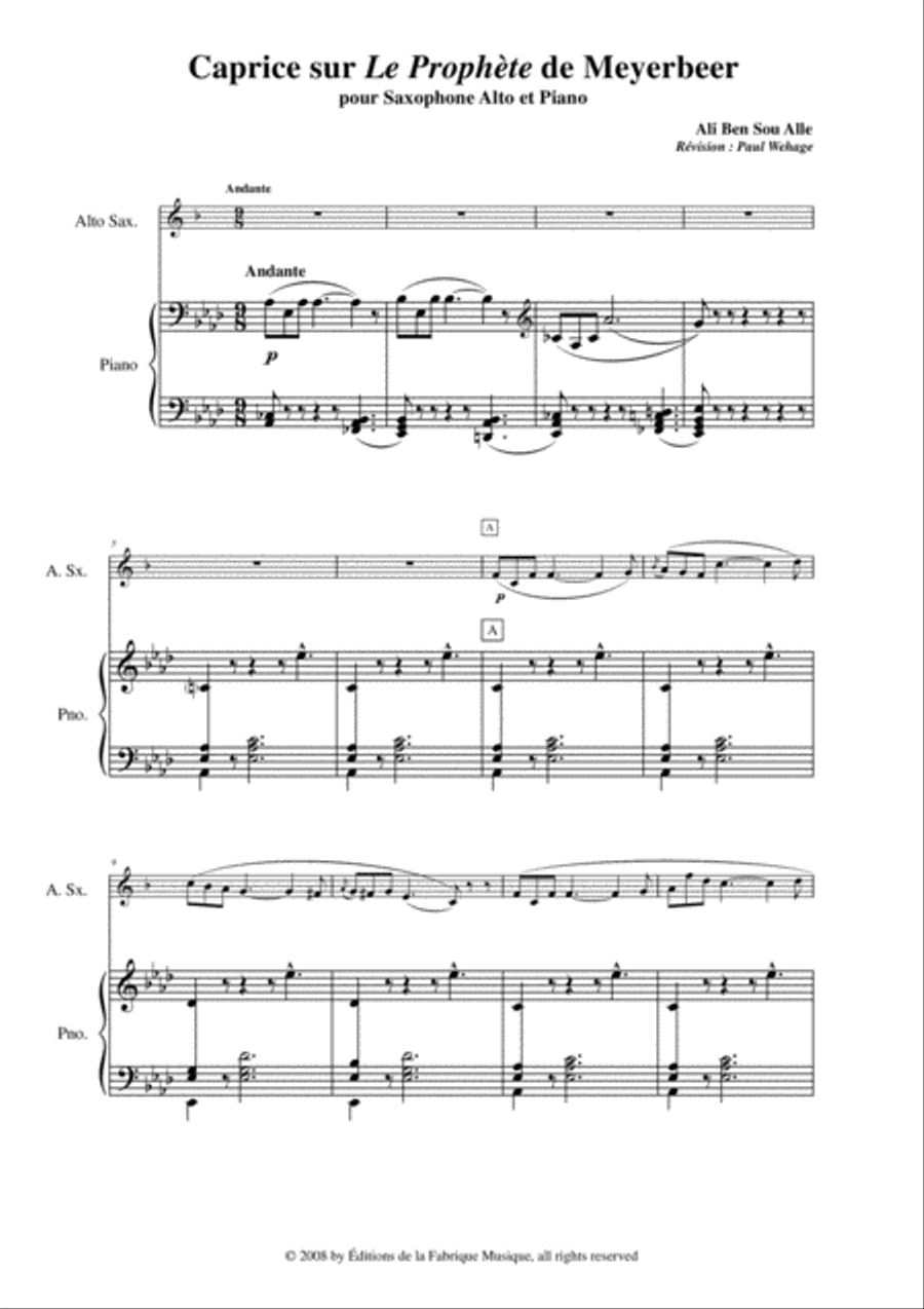 Ali Ben Sou Alle: Caprice sur La Prophète de Meyerbeer for alto saxophone and piano Alto Saxophone scores gallery preview page 2