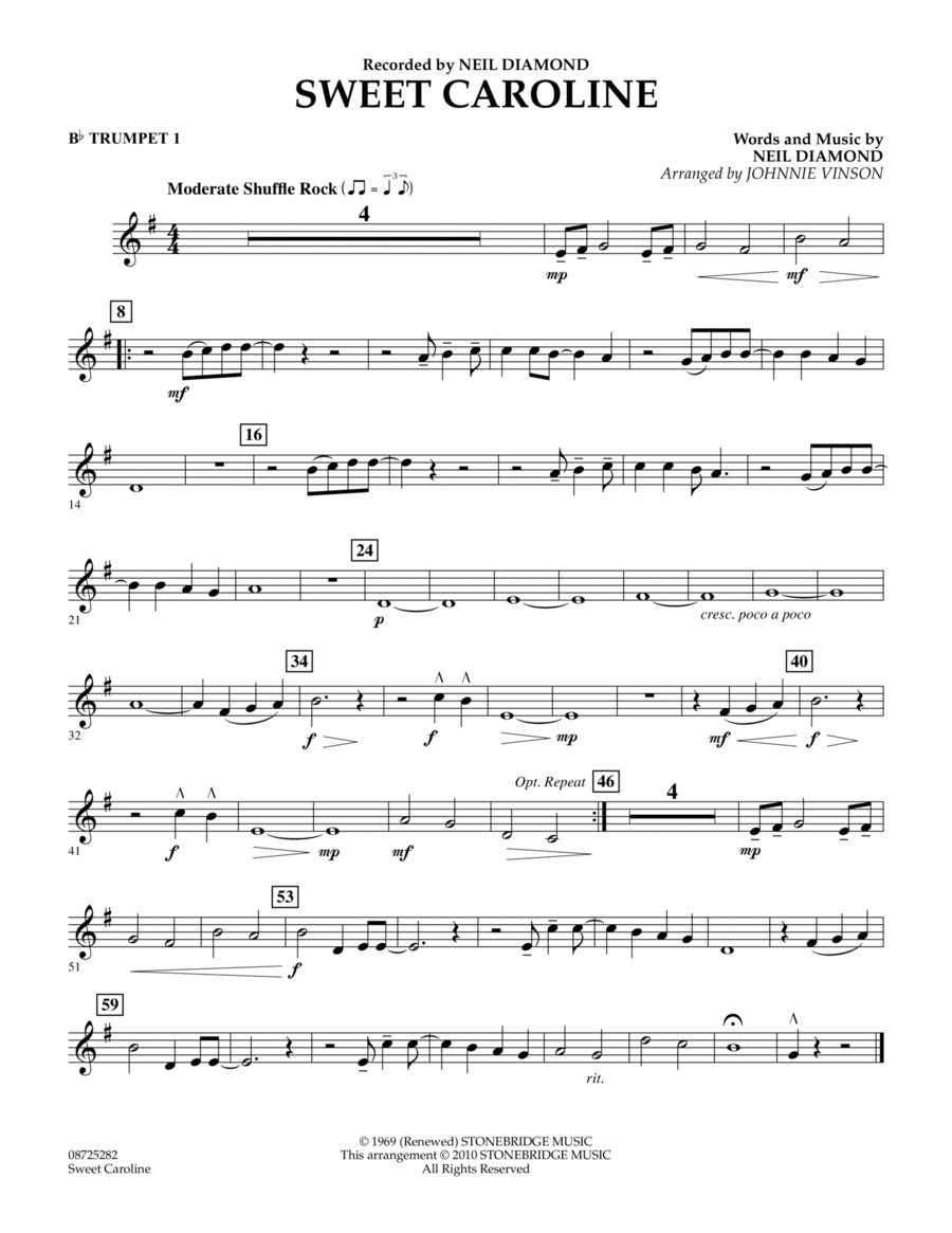 Sweet Caroline - Bb Trumpet 1 Concert Band scores gallery preview page 1