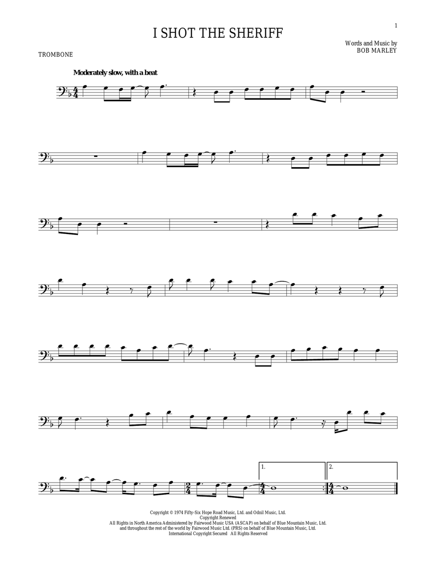 I Shot The Sheriff Trombone Solo scores gallery preview page 1