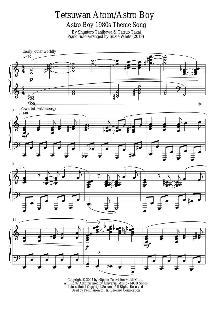 Tetsuwan Atom (astro Boy Atom) Piano Solo scores gallery preview page 2