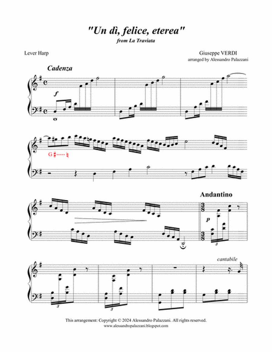 "Un dì, felice, eterea" from LA TRAVIATA - solo lever harp image number null