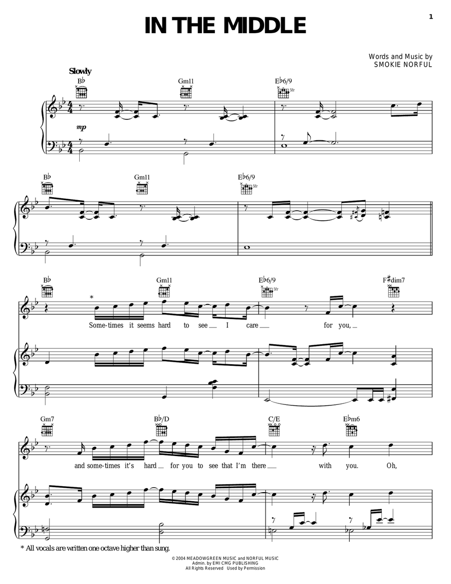 In The Middle In The Middle Piano, Vocal, Guitar scores gallery preview page 1