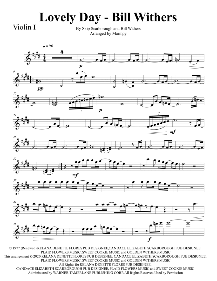 Lovely Day String Quartet scores gallery preview page 1