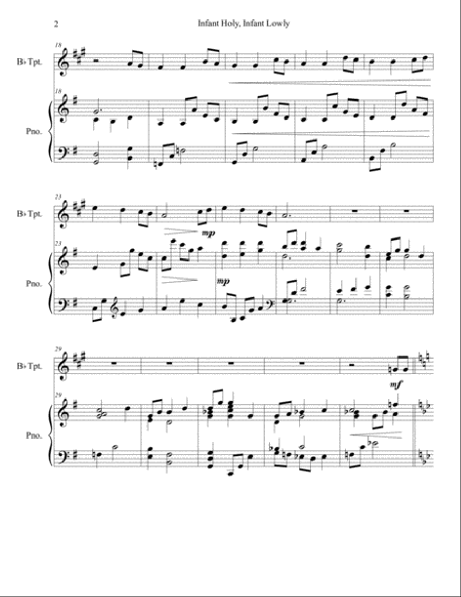 Infant Holy, Infant Lowly (trumpet/piano), arr. Brenda Portman Trumpet Solo scores gallery preview page 2