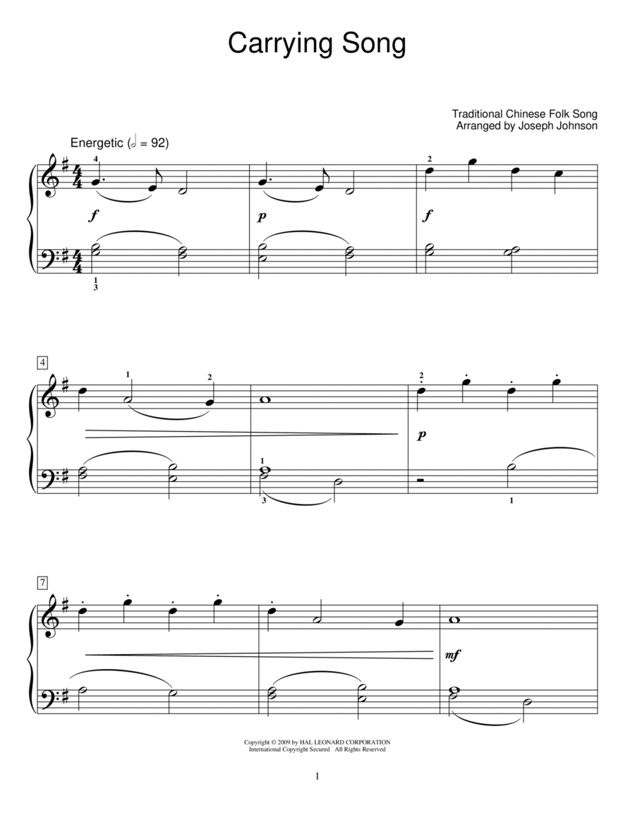 Carrying Song (arr. Joseph Johnson) Piano Method scores gallery preview page 1