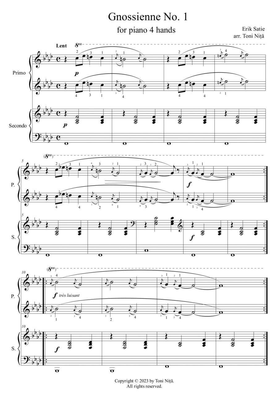 Erik Satie - Gnossienne No. 1 (for piano 4 hands) 1 Piano, 4-Hands scores gallery preview page 1