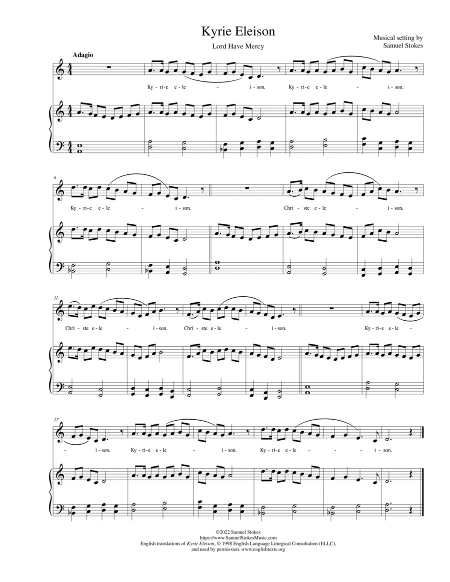 Kyrie Eleison (Lord Have Mercy) - unison choir with piano/organ Unison Choir scores gallery preview page 1