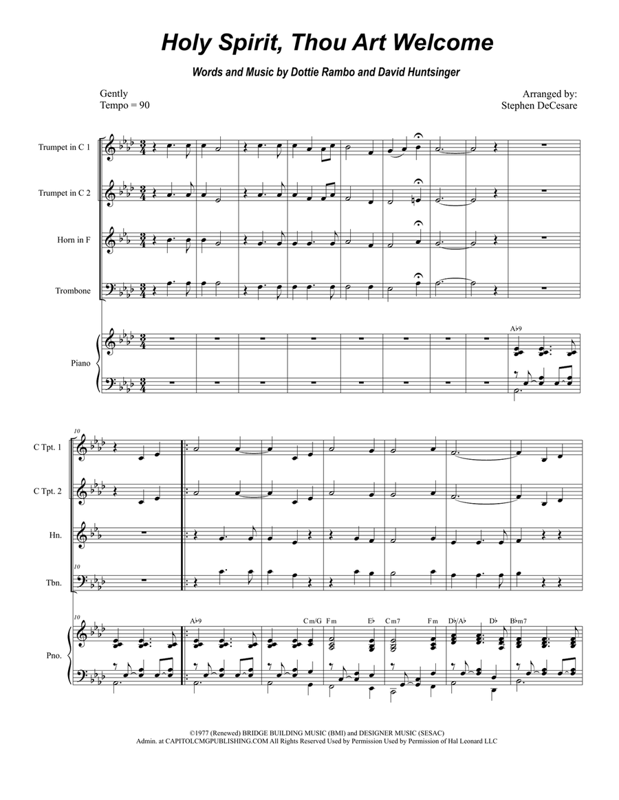 Holy Spirit, Thou Art Welcome Brass Ensemble scores gallery preview page 1
