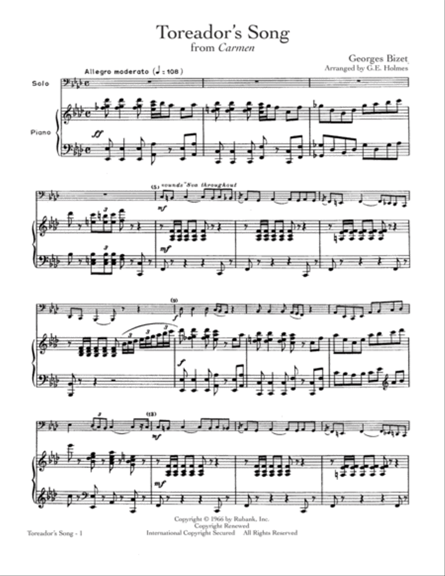 Toreador's Song Toreador's Song School and Community scores gallery preview page 1