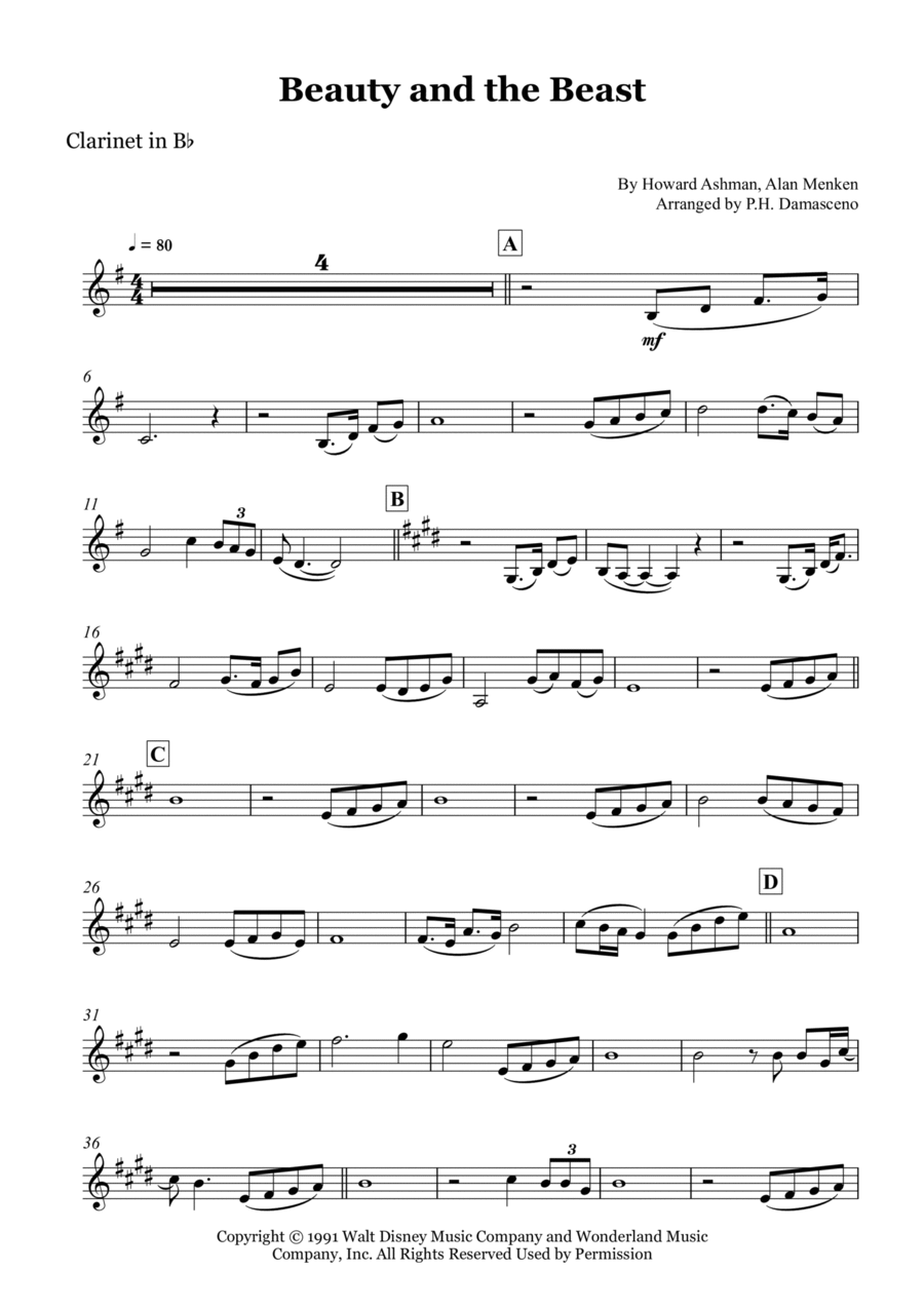 Beauty And The Beast B-Flat Clarinet scores gallery preview page 1
