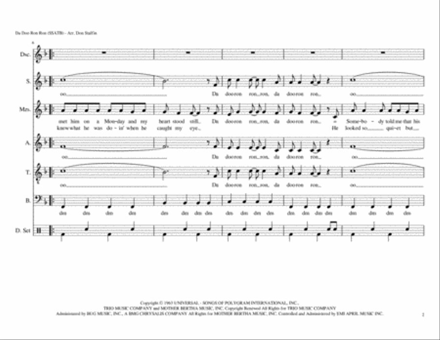 Da Doo Ron Ron (when He Walked Me Home) 4-Part scores gallery preview page 2