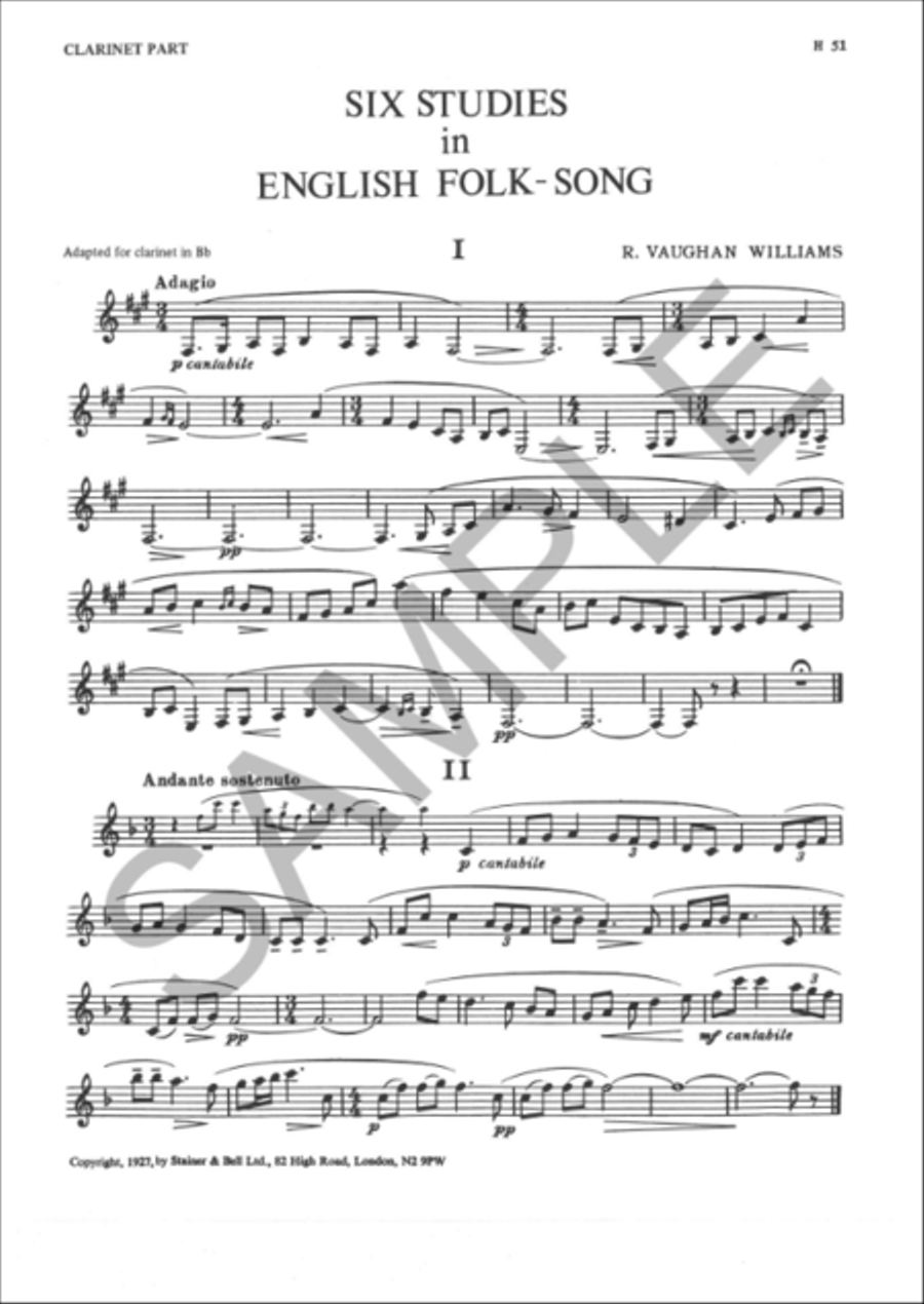 Six Studies in English Folk Song for Clarinet Clarinet scores gallery preview page 2