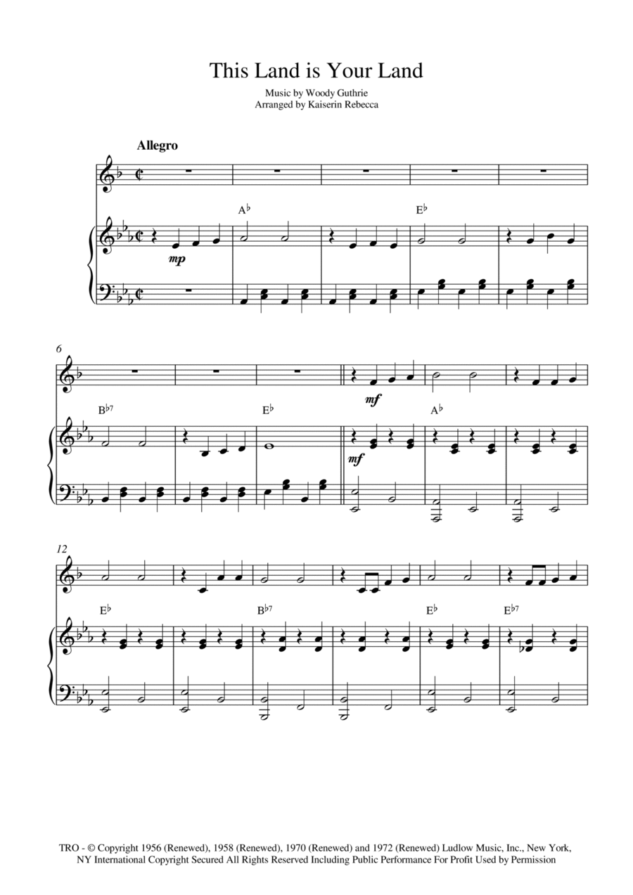 This Land Is Your Land Clarinet Solo scores gallery preview page 1