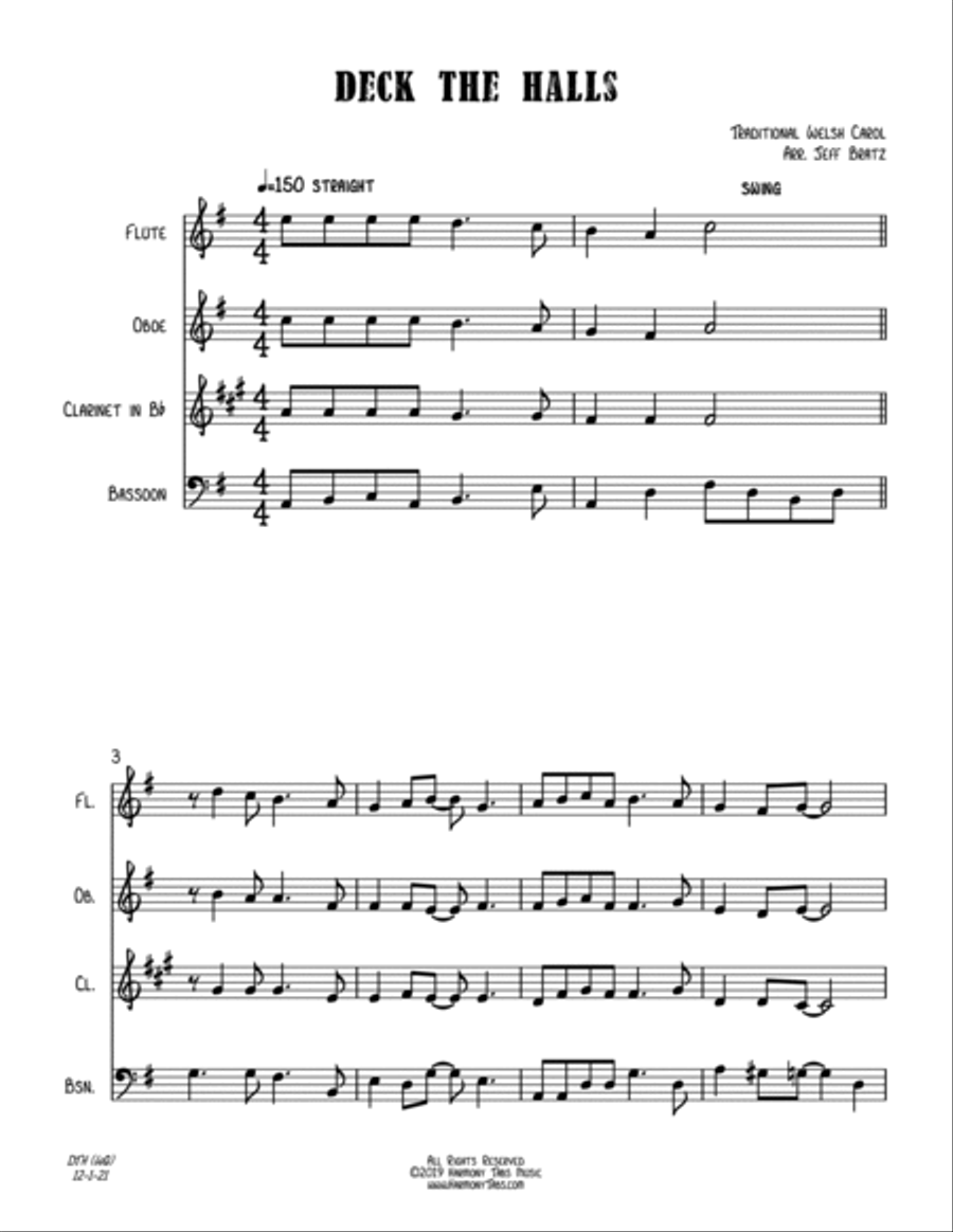 Deck The Halls (Wind Quartet) Woodwind Quartet scores gallery preview page 2