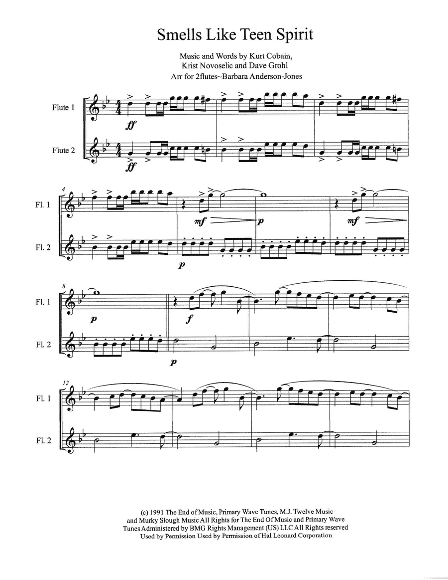 Smells Like Teen Spirit Flute Duet scores gallery preview page 2