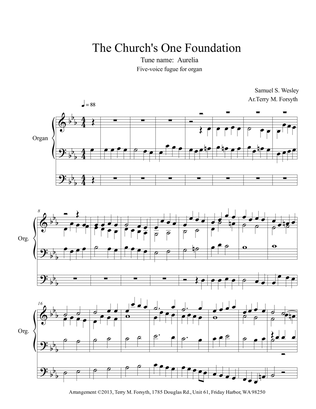 Book cover for "The Church's One Foundation", organ solo, 5-voice fugue