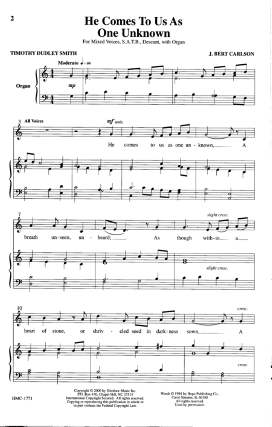 He Comes to Us As One Unknown 4-Part scores gallery preview page 2