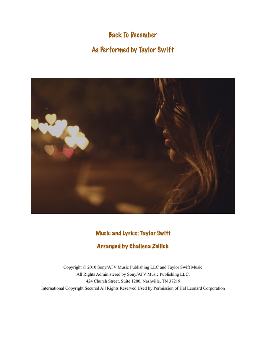 Back To December Piano Solo scores gallery preview page 1