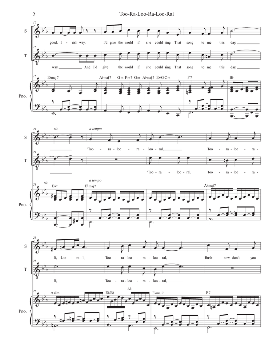 Too-Ra-Loo-Ra-Loo-Ral (That's an Irish Lullaby) (for 2-part choir - (Soprano & Tenor) 2-Part scores gallery preview page 2
