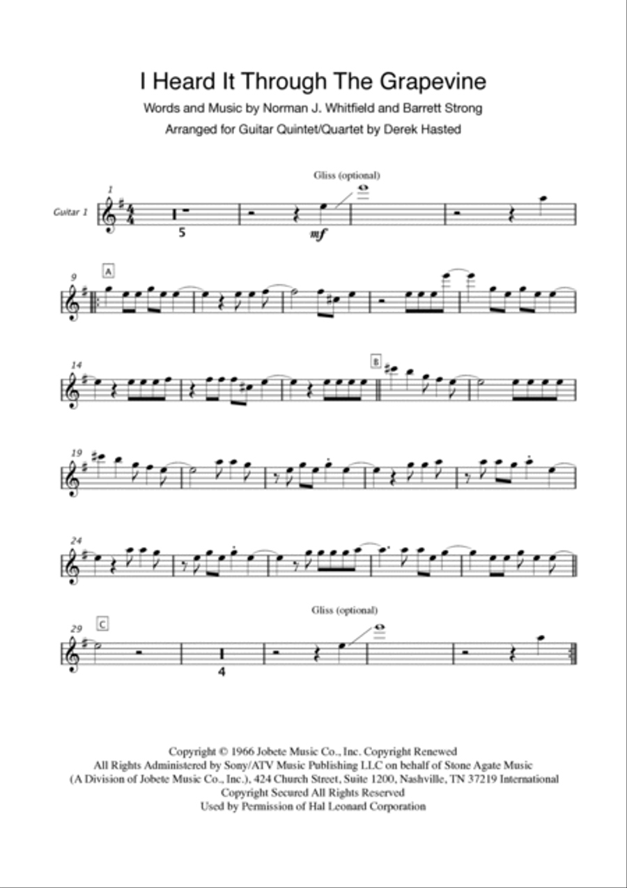 I Heard It Through The Grapevine Guitar Ensemble scores gallery preview page 3