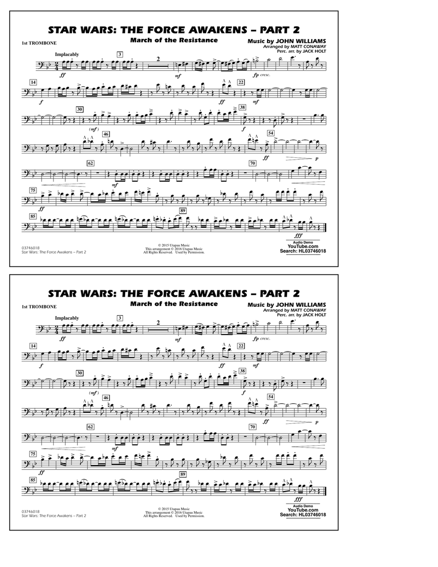 Star Wars: The Force Awakens - Part 2 - 1st Trombone Marching Band scores gallery preview page 1