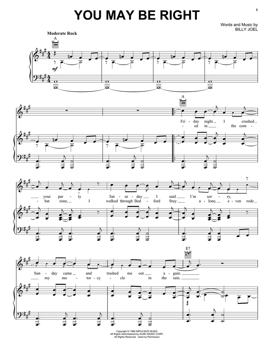 You May Be Right Piano, Vocal, Guitar scores gallery preview page 1