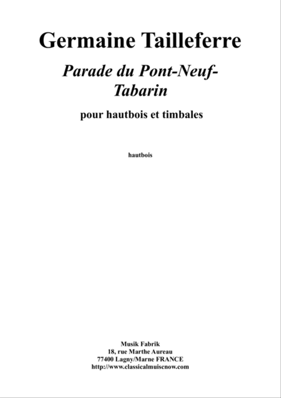 Germaine Tailleferre : Parade sur le Pont-Neuf : Tabarin for oboe and timpani Oboe scores gallery preview page 5