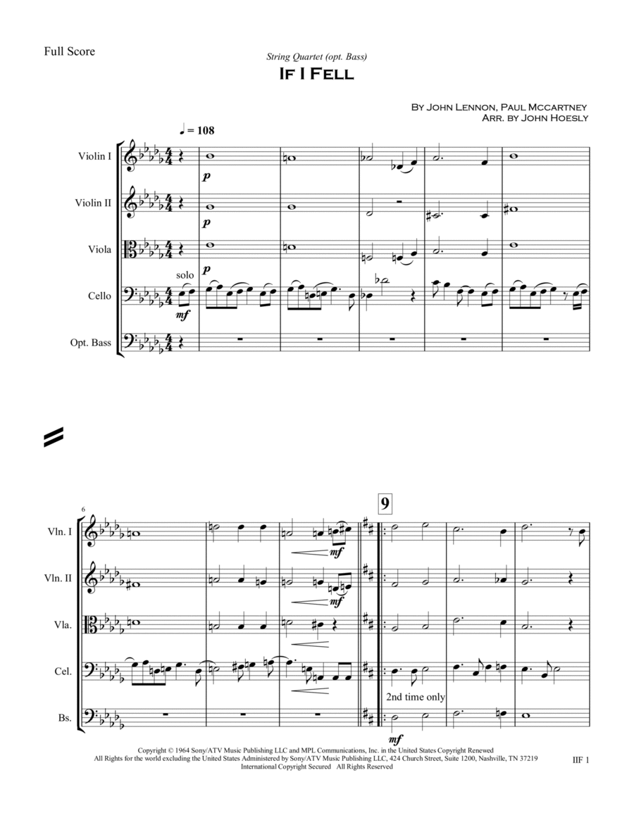 If I Fell String Quartet scores gallery preview page 1