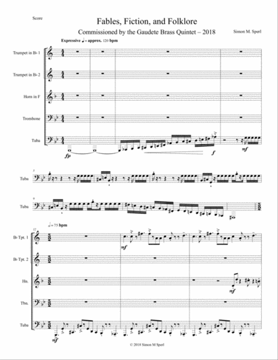Fables, Fiction, and Folklore Brass Ensemble scores gallery preview page 1