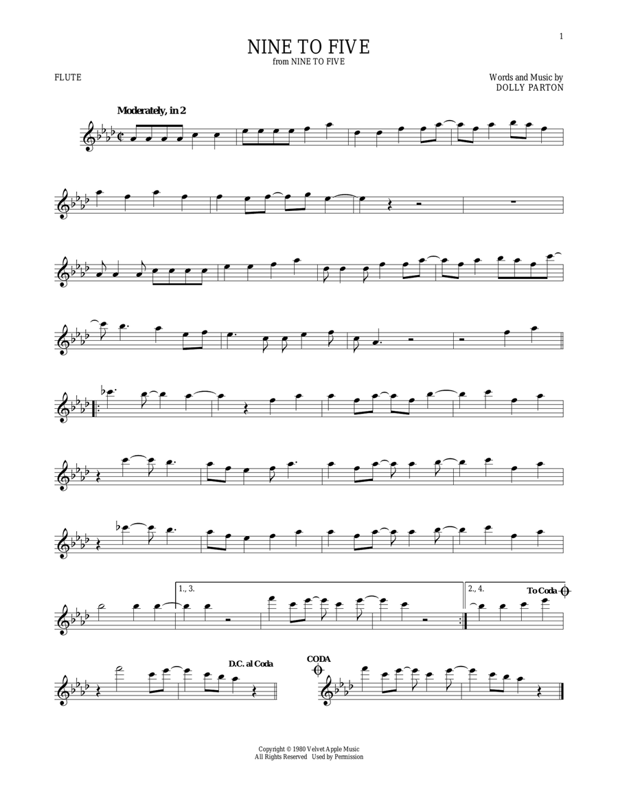 Nine To Five Flute Solo scores gallery preview page 1