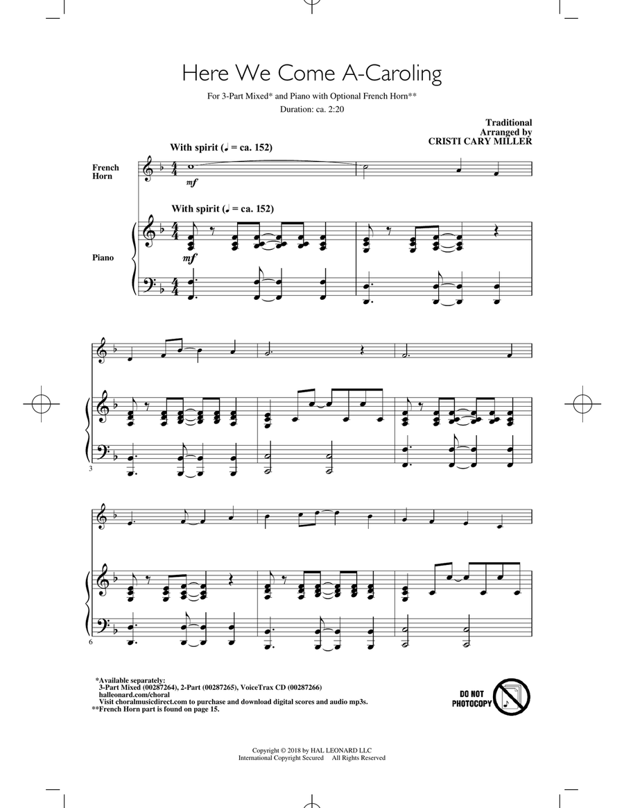 Here We Come A-Caroling 3-Part scores gallery preview page 1