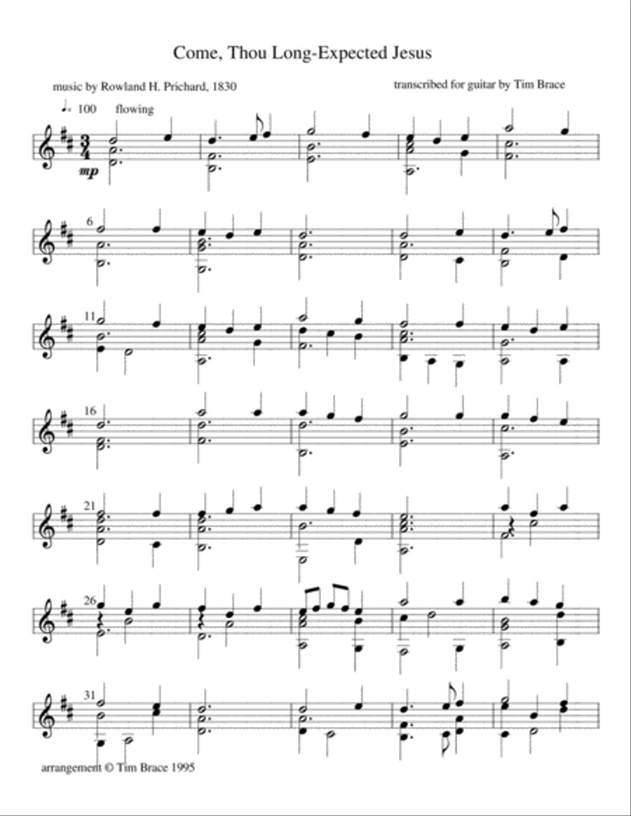 Come, Thou Long-Expected Jesus (HYFRYDOL) for solo finger-style guitar Guitar Solo scores gallery preview page 2