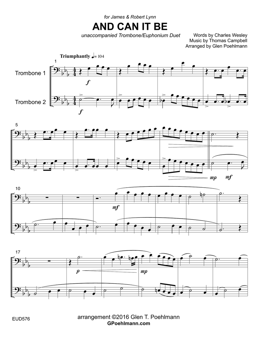 AND CAN IT BE - TROMBONE/EUPHONIUM DUET (unaccompanied) Brass Duet scores gallery preview page 1