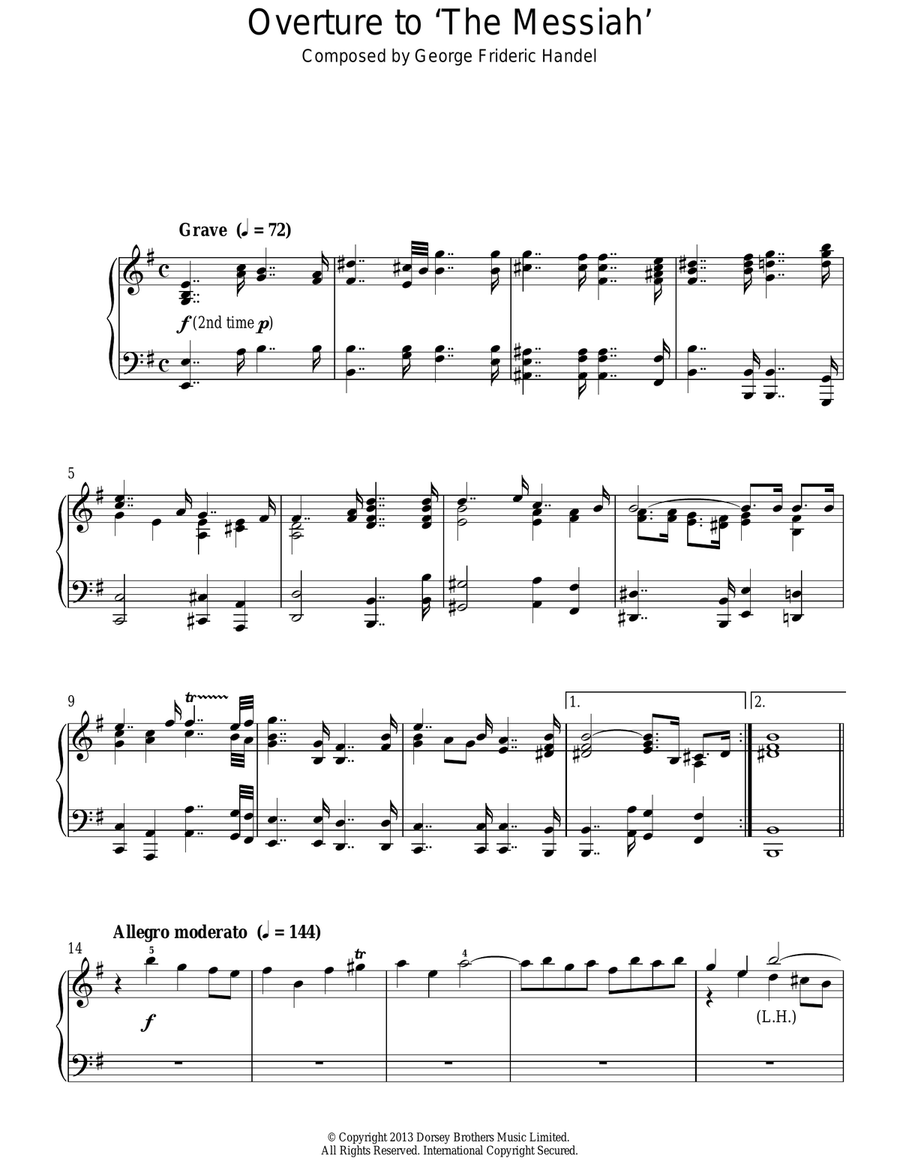 Overture to 'The Messiah' Piano Solo scores gallery preview page 1