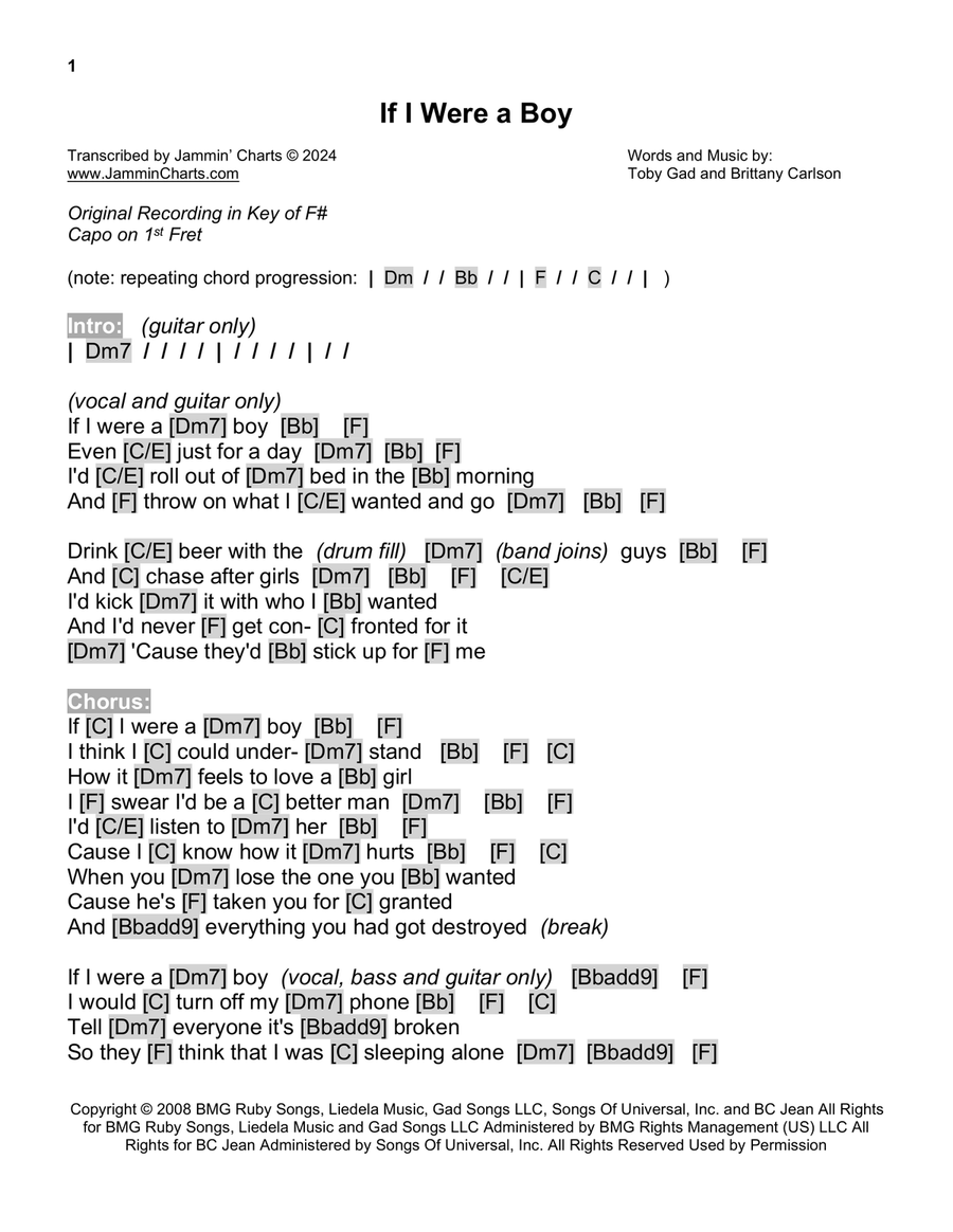 If I Were A Boy Acoustic Guitar scores gallery preview page 1