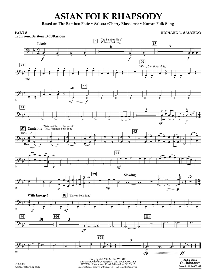 Asian Folk Rhapsody - Pt.5 - Trombone/Bar. B.C./Bsn. Concert Band scores gallery preview page 1