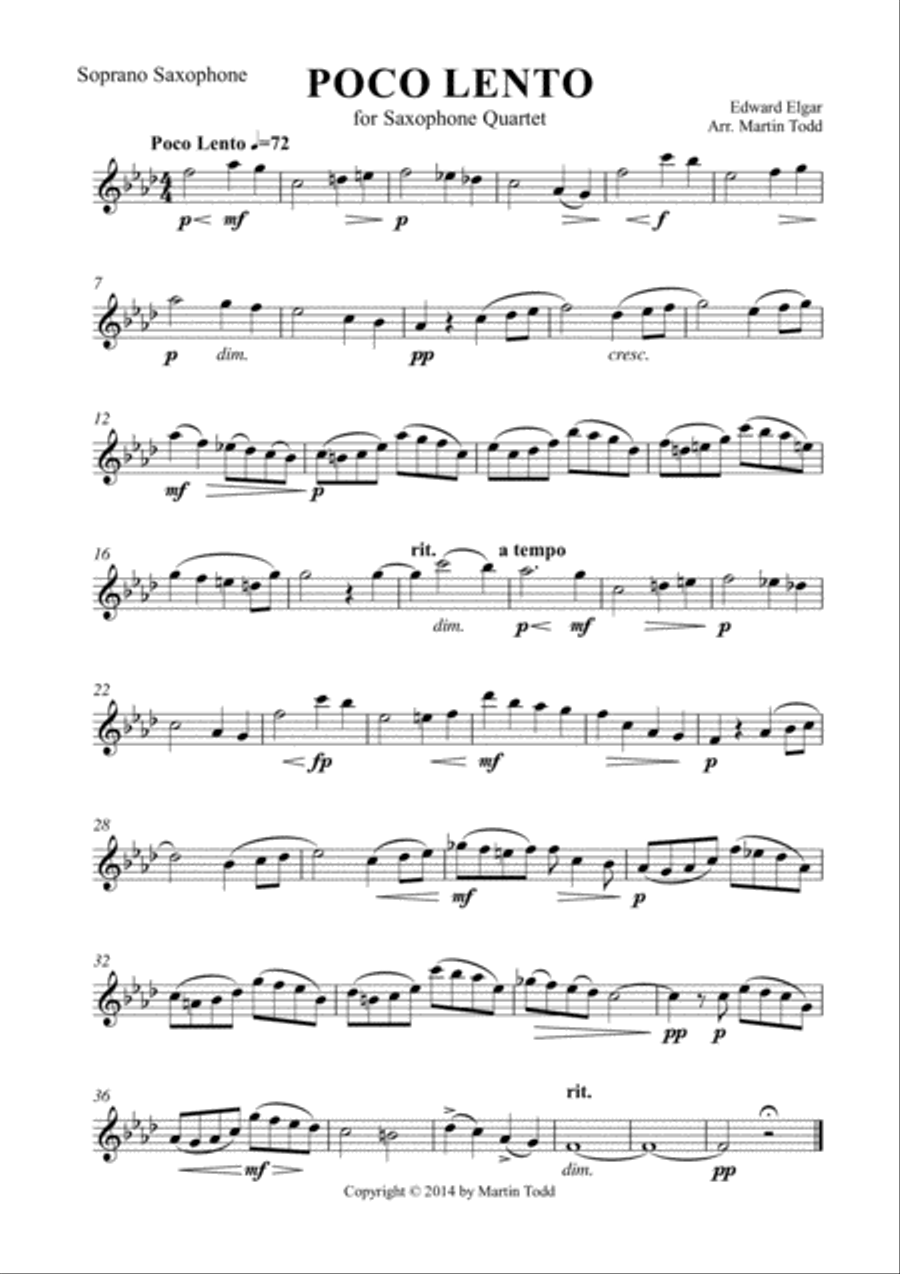 Poco Lento for Saxophone Quartet (SATB) Saxophone Quartet scores gallery preview page 5