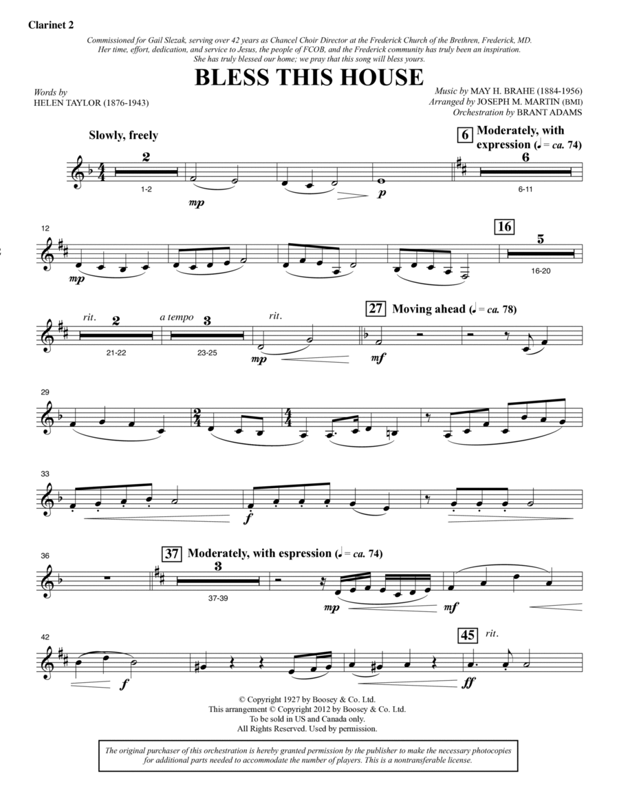 Bless This House - Bb Clarinet 2 Choir scores gallery preview page 1