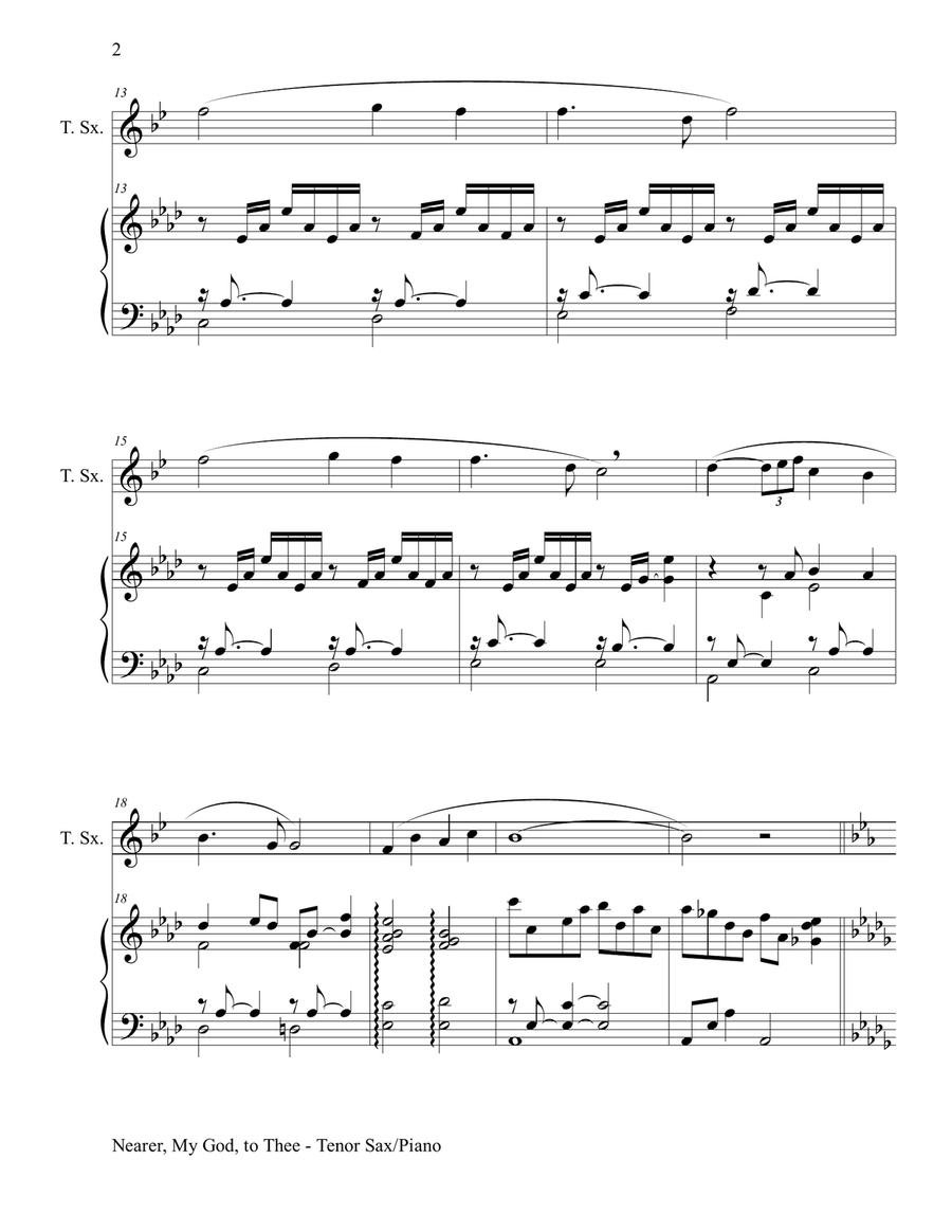 NEARER, MY GOD, TO THEE (Duet– Tenor Sax/Piano with Score and Instrument Part) Woodwind Duet scores gallery preview page 2