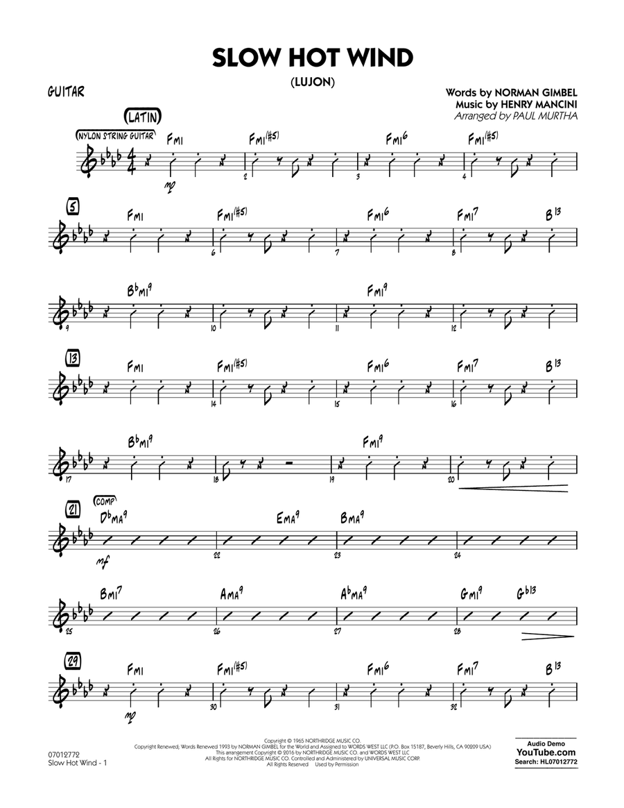 Slow Hot Wind (Lujon) - Guitar Jazz Ensemble scores gallery preview page 1