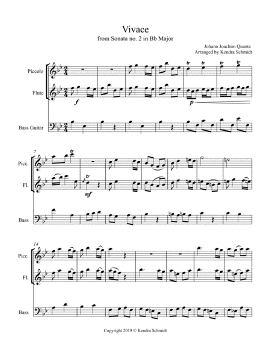 Vivace from Sonata no. 2 in Bb Major Small Ensemble scores gallery preview page 1