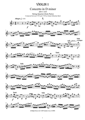 Bach - Concerto in D minor BWV 1059 for String Quartet - Complete Parts