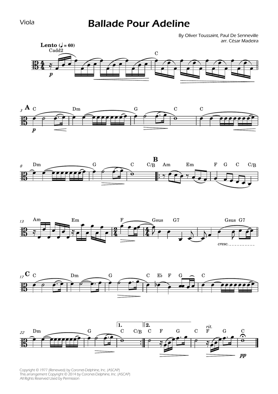 Ballade Pour Adeline Ballade Pour Adeline Viola Solo scores gallery preview page 1