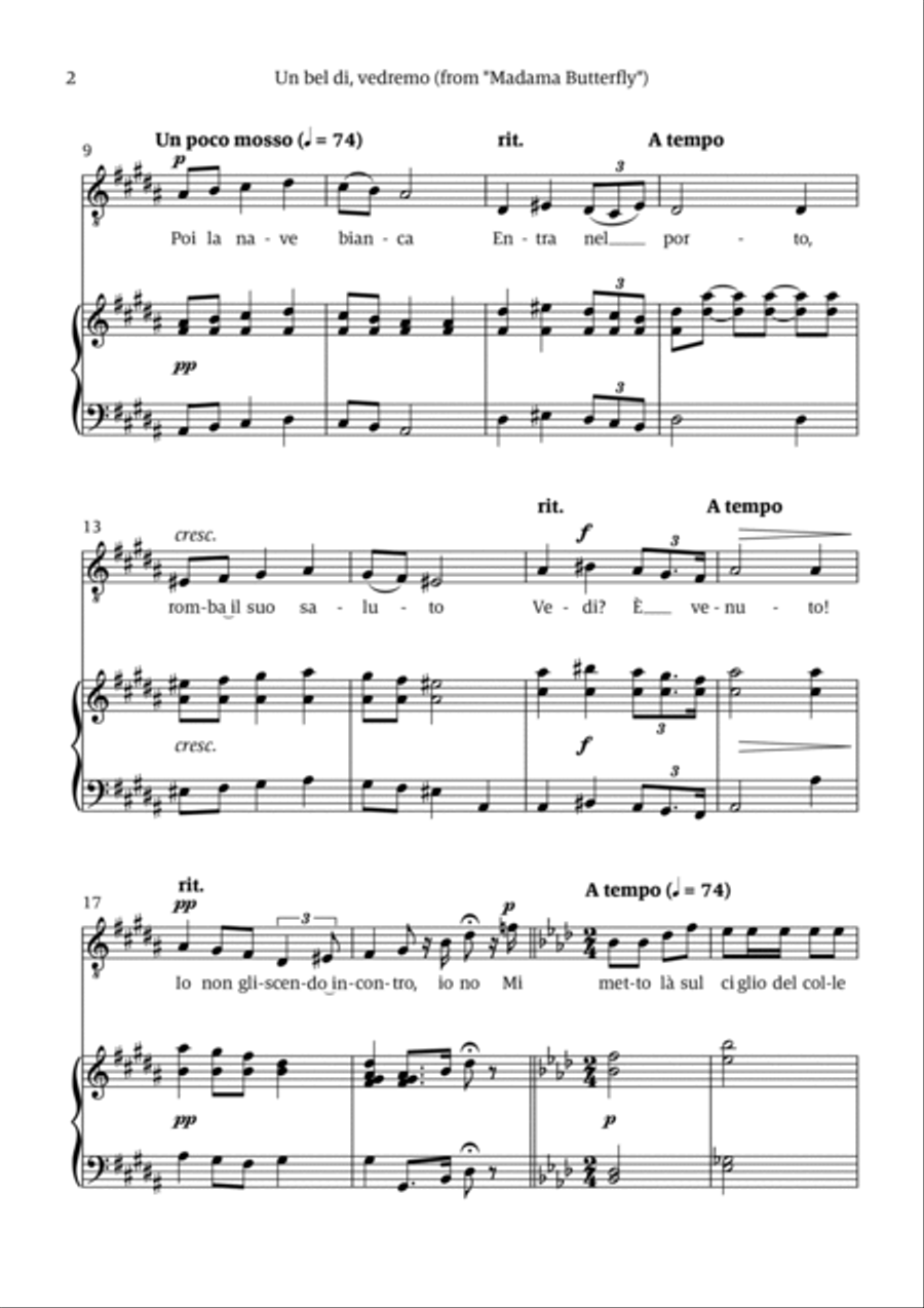 Un Bel Di Vedremo (from Madama Butterfly) - for Tenor - in B major Voice scores gallery preview page 2