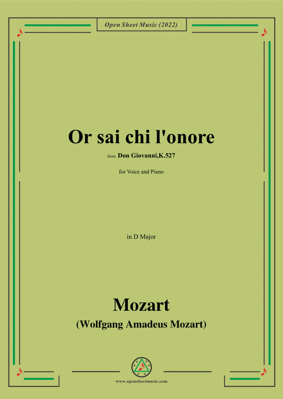 Mozart-Or sai chi l'onore(Aria),in D Major Voice Solo scores gallery preview page 1